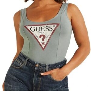 Guess olive green tank bodysuit - classic triangle logo 90s style